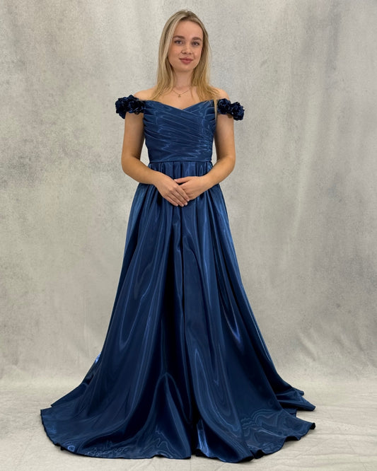 Çiçek Omuz Detaylı Janjan Abiye Elbise