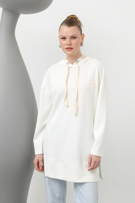 Damen-Tunika mit Kapuze und Fischgrätenmuster