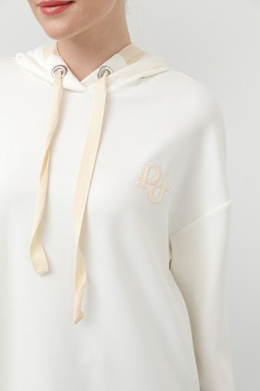 Damen-Tunika mit Kapuze und Fischgrätenmuster