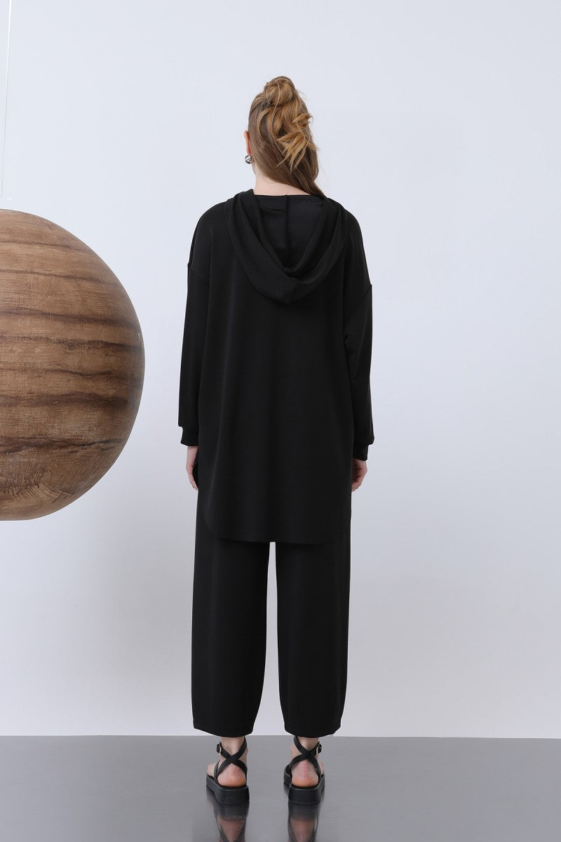 Önü Fermuar Detaylı Kapüşonlu Tunik