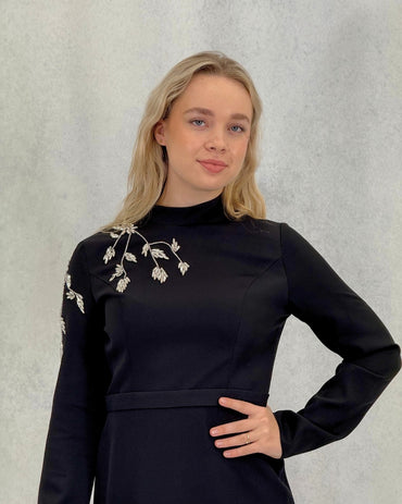 Alvina Taş İşlemeli Omuz Detaylı Sade Abiye Elbise