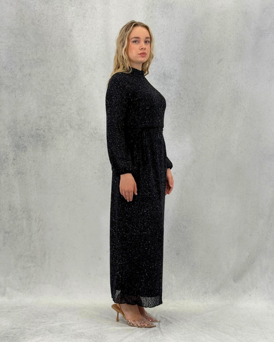 Işıltılı Dokulu Kuşaklı Abiye Elbise