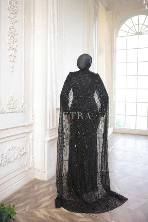 Special Design Evening Dress with Cape – Black