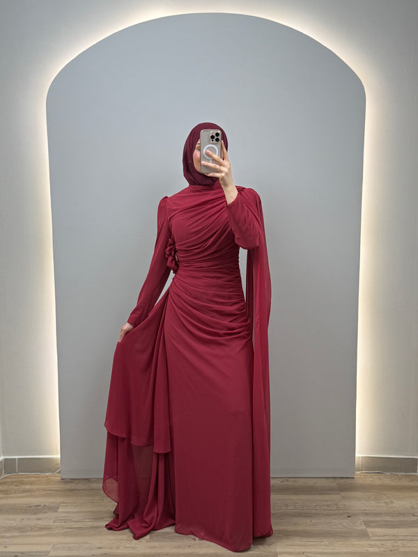 Liora Abiye Elbise Bordo