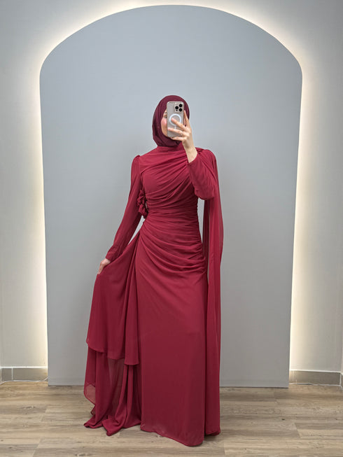 Liora Abiye Elbise Bordo