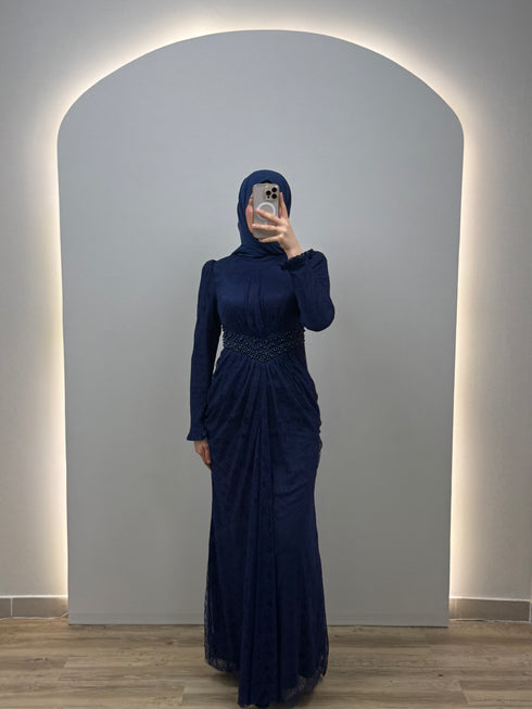 Elina Koyu Mavi Abiye Elbise