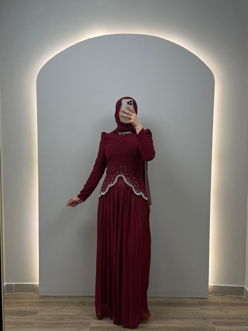 Alessia Abiye Elbise Bordo