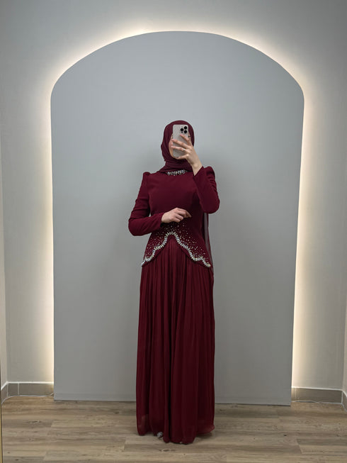 Alessia Abiye Elbise Bordo