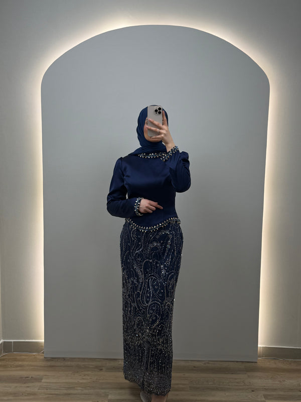 Estella Abiye Elbise Koyu Mavi