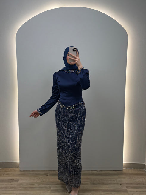 Estella Abiye Elbise Koyu Mavi