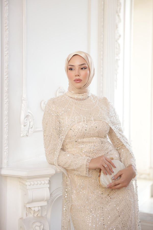 Özel Tasarım Pelerinli Abiye – A.Bej