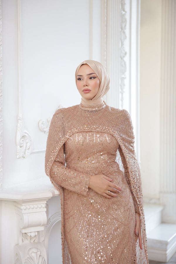 Special Design Cape Evening Dress – Powder