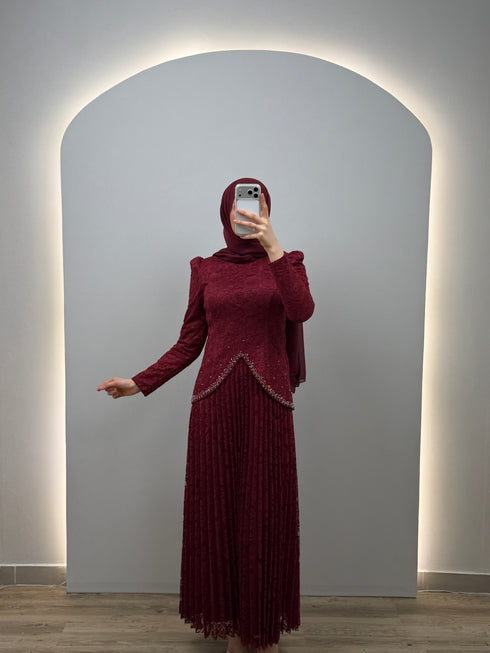 Elara Abiye Elbise Bordo