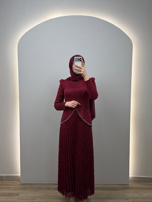 Elara Abiye Elbise Bordo