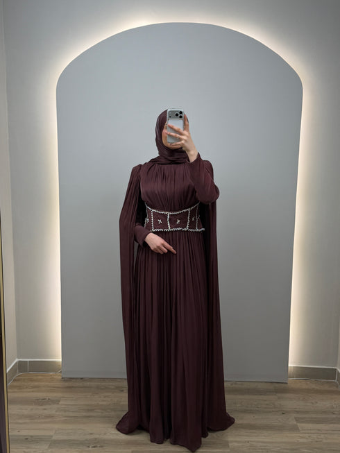 Alina Kahverengi Abiye Elbise