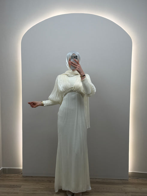 Leya Beyaz Abiye Elbise