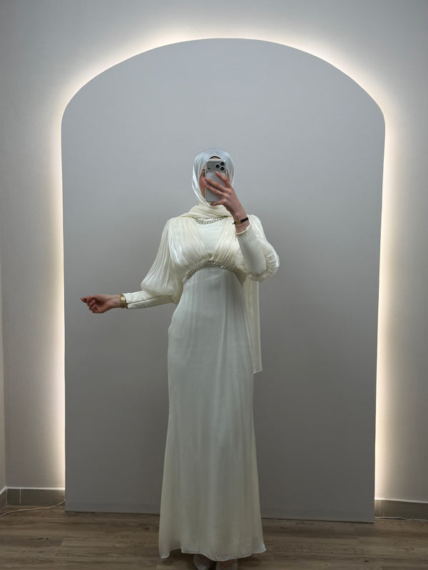 Leya Beyaz Abiye Elbise