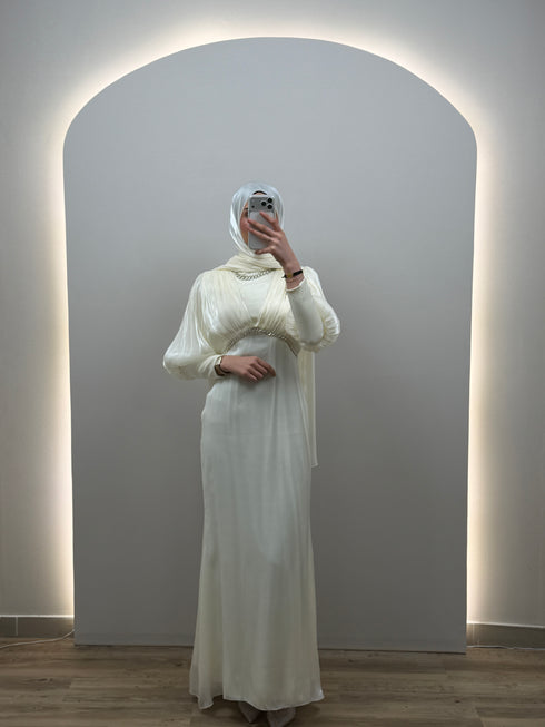 Leya Beyaz Abiye Elbise