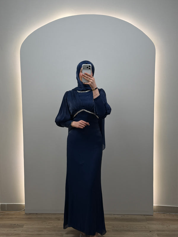 Leya Abiye Elbise Koyu Mavi