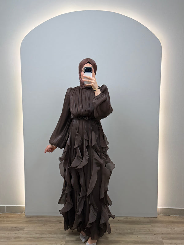 Liana Kahverengi Abiye Elbise