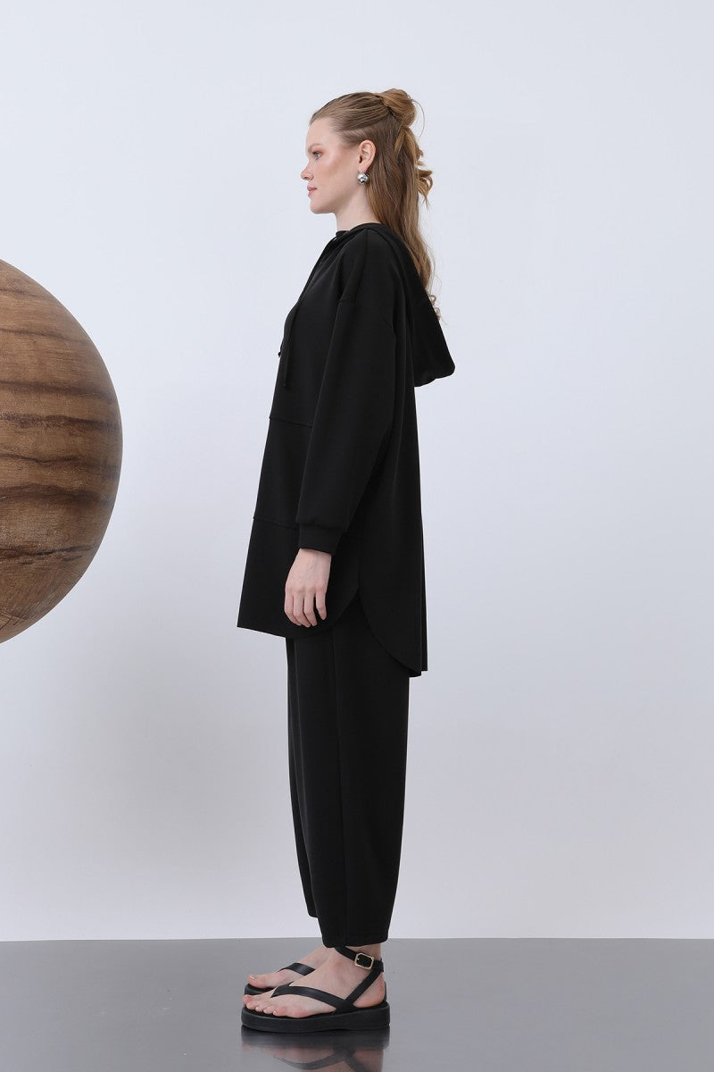 Önü Fermuar Detaylı Kapüşonlu Tunik