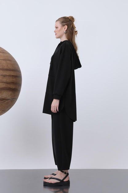 Önü Fermuar Detaylı Kapüşonlu Tunik