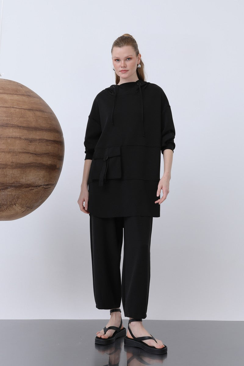 Önü Fermuar Detaylı Kapüşonlu Tunik