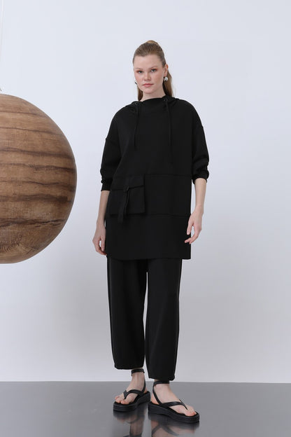 Önü Fermuar Detaylı Kapüşonlu Tunik