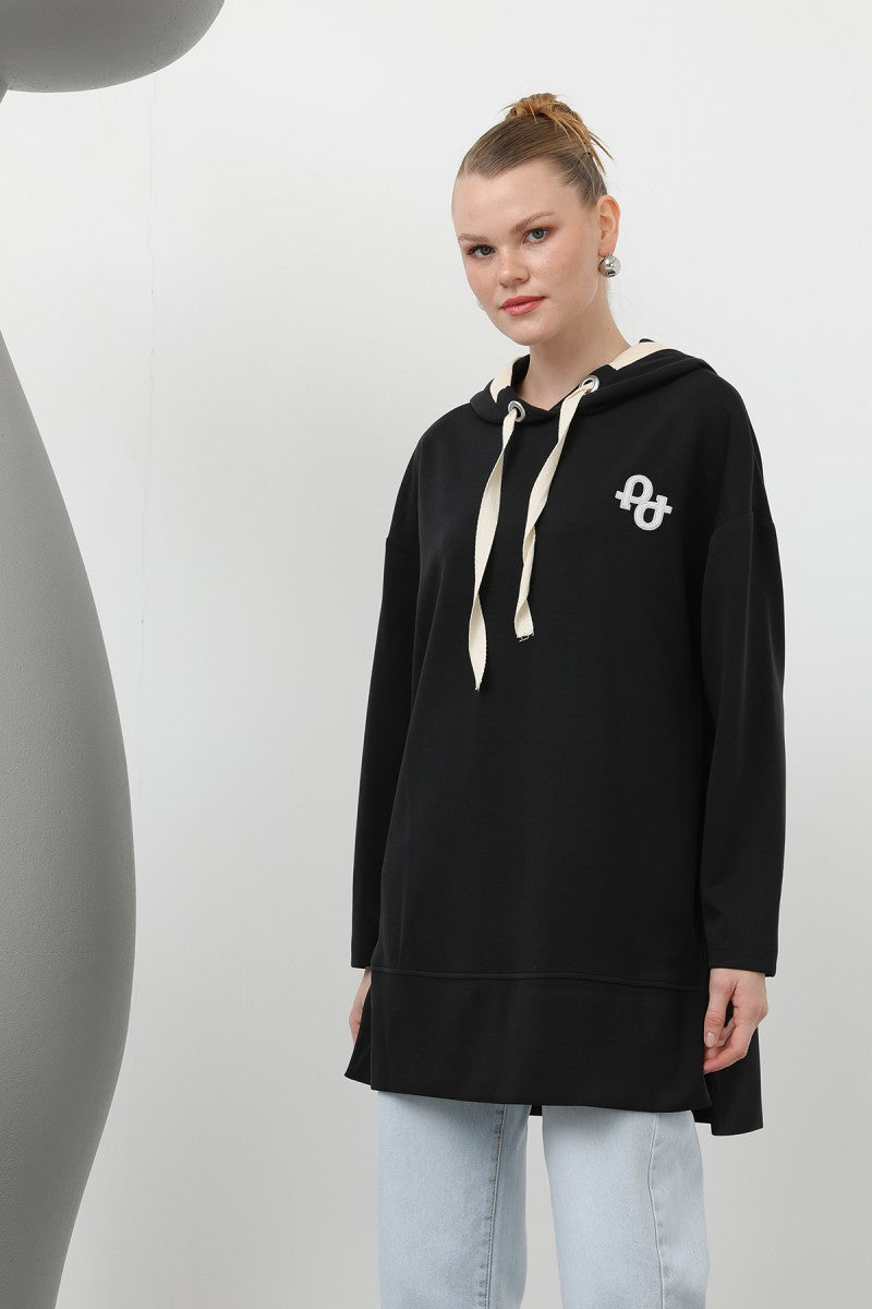 Kadın Nakış Detaylı Balıksırtı Kapişonlu Tunik