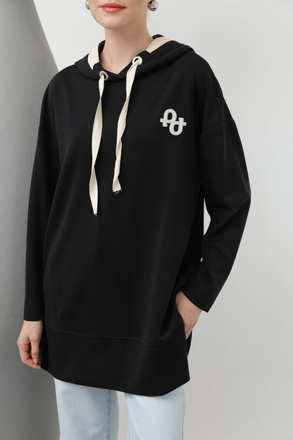 Kadın Nakış Detaylı Balıksırtı Kapişonlu Tunik