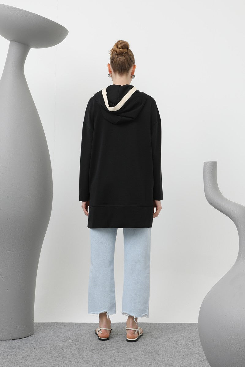 Kadın Nakış Detaylı Balıksırtı Kapişonlu Tunik