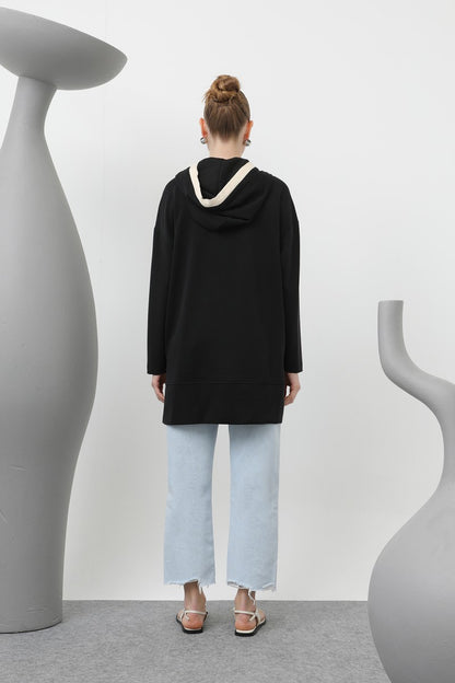 Kadın Nakış Detaylı Balıksırtı Kapişonlu Tunik