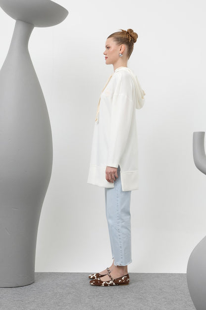 Kadın Nakış Detaylı Balıksırtı Kapişonlu Tunik