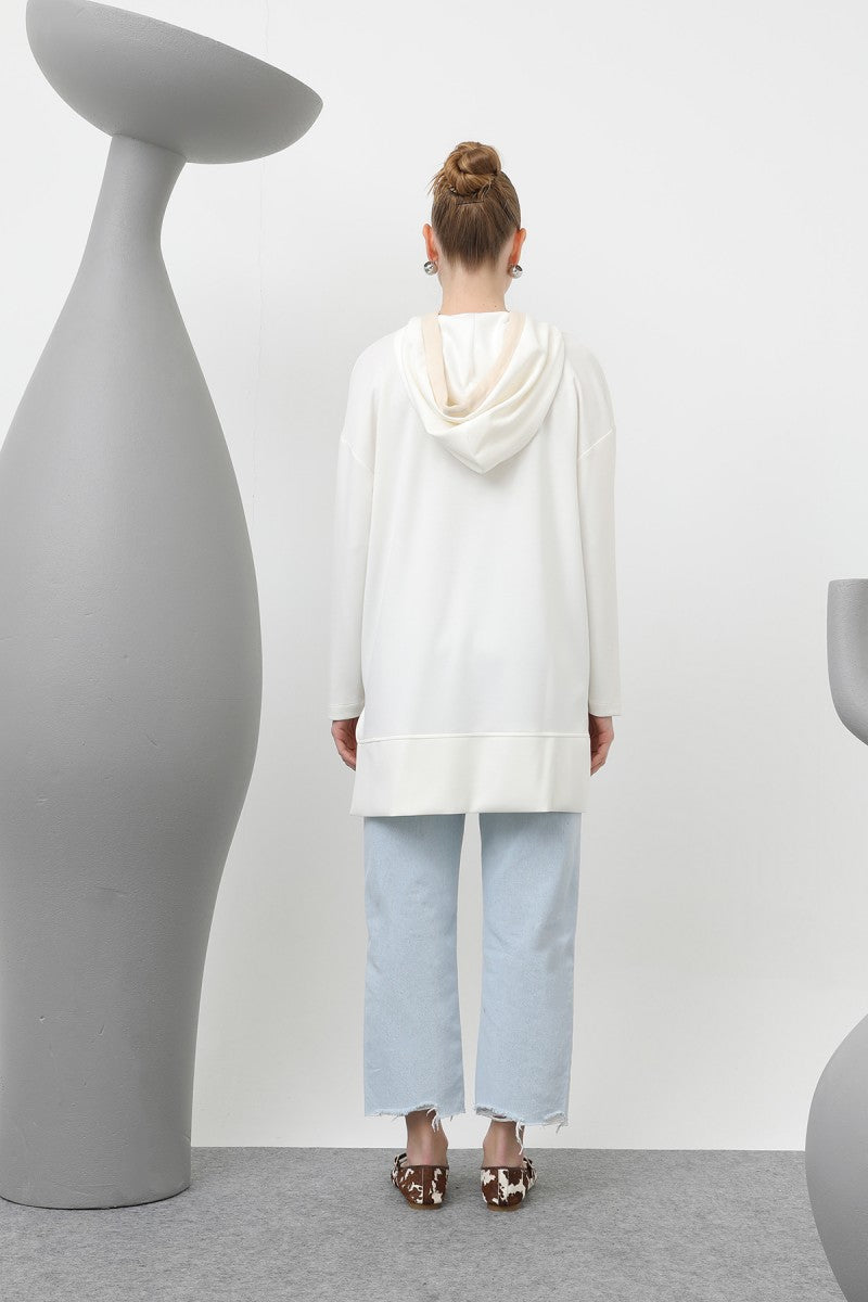 Kadın Nakış Detaylı Balıksırtı Kapişonlu Tunik