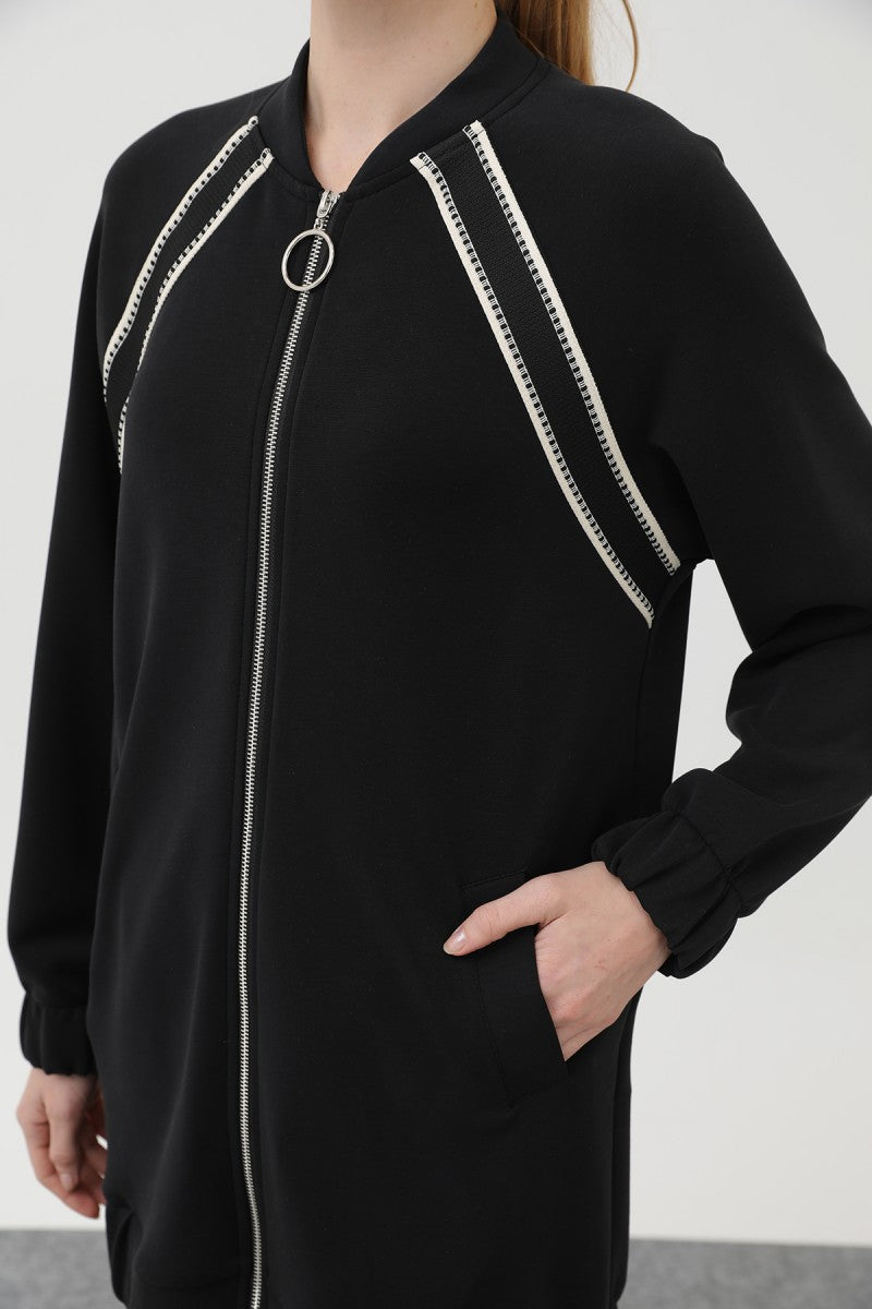 Kadın Fermuarlı Omuzu Hazır Şerit Detaylı Pantolonlu Takım