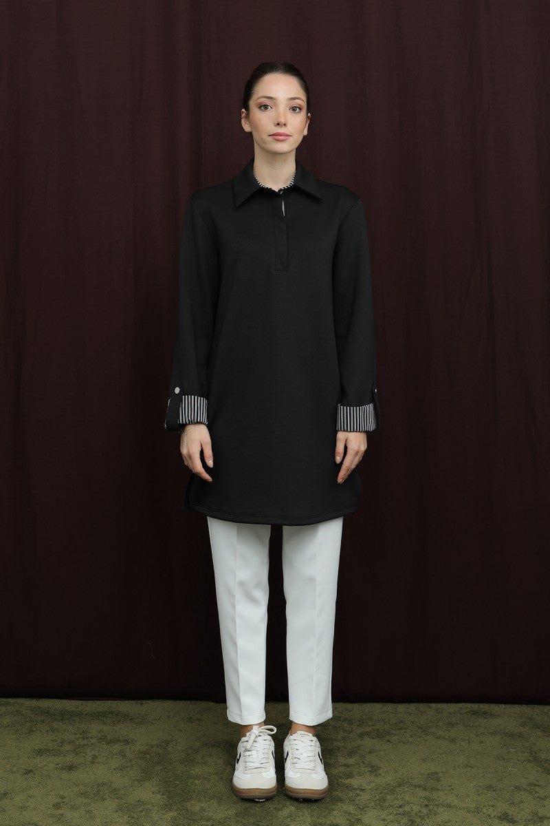 Basıc Pat ve Kol Detaylı Tunik