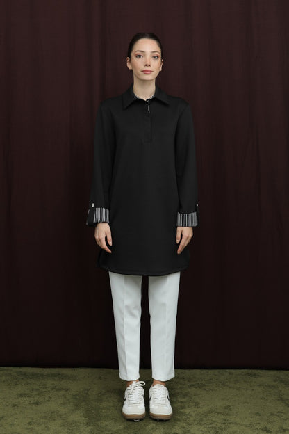 Basıc Pat ve Kol Detaylı Tunik