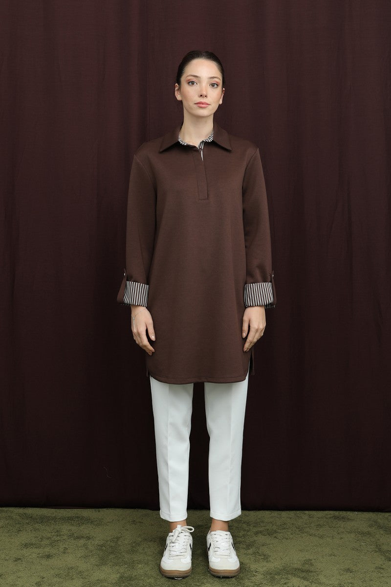 Basıc Pat ve Kol Detaylı Tunik