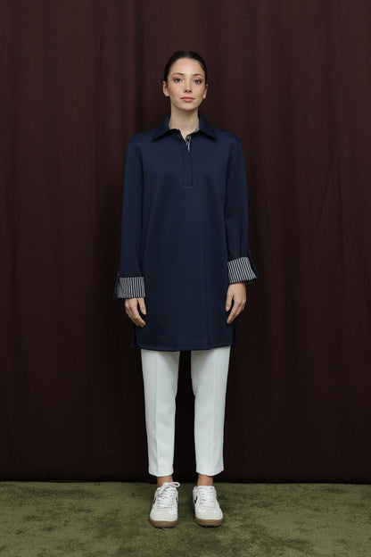 Basıc Pat ve Kol Detaylı Tunik