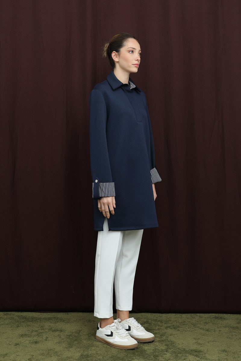 Basıc Pat ve Kol Detaylı Tunik