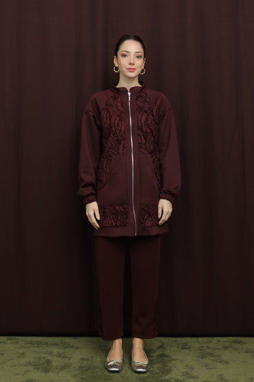 Dantel Detaylı Hakim Yakalı Fermuarlı Takım