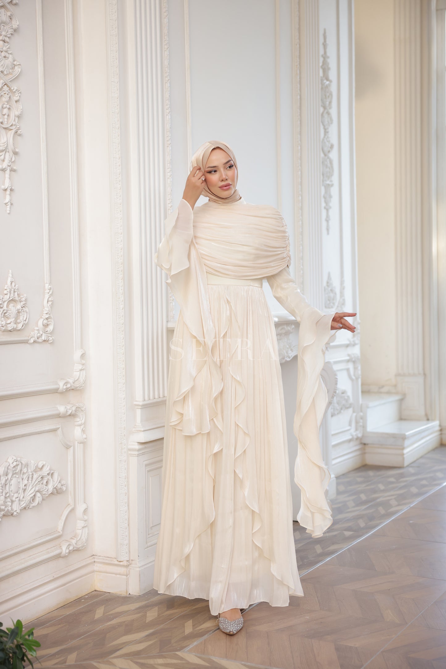 Aura Özel Tasarım Abiye Elbise – Açık Bej