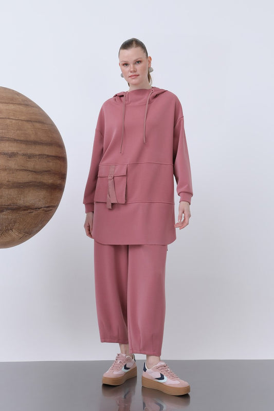 Önü Fermuar Detaylı Kapüşonlu Tunik