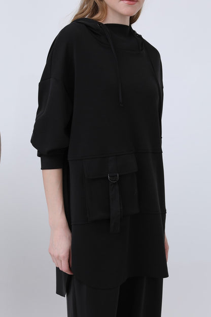 Önü Fermuar Detaylı Kapüşonlu Tunik
