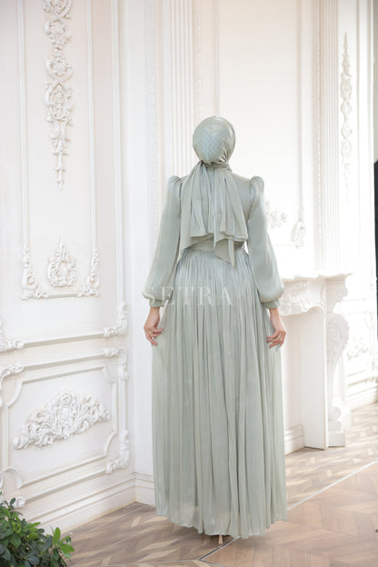 Taş Detaylı Pileli Tesettür Abiye Elbise