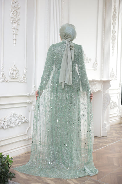 Özel Tasarım Pelerinli Abiye – Mint Yeşili