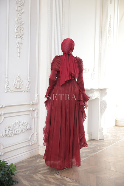 Aura Özel Tasarım Abiye Elbise – Koyu Kırmızı