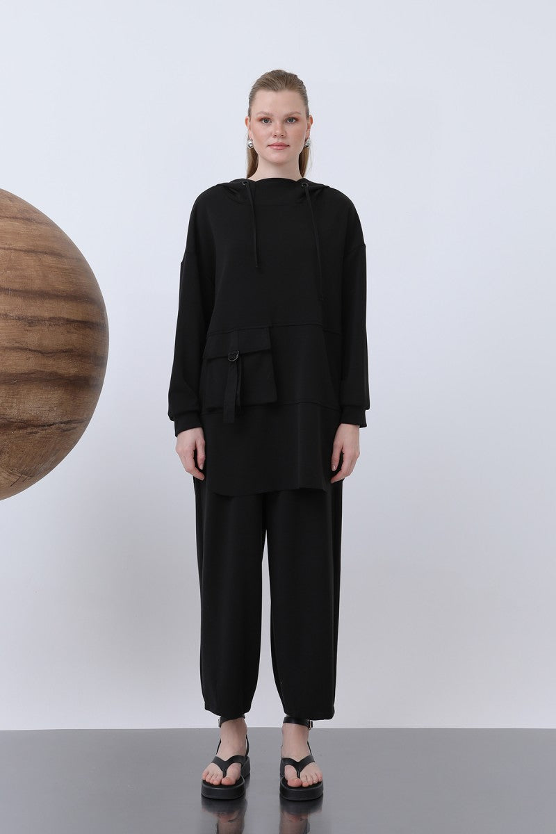 Önü Fermuar Detaylı Kapüşonlu Tunik