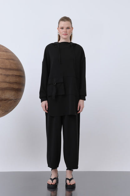 Önü Fermuar Detaylı Kapüşonlu Tunik