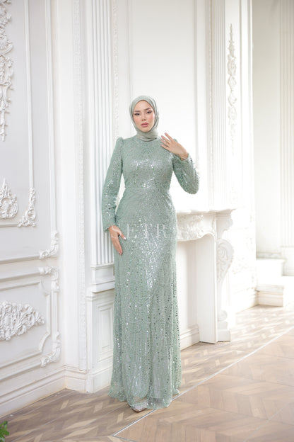 Özel Tasarım Pelerinli Abiye – Mint Yeşili